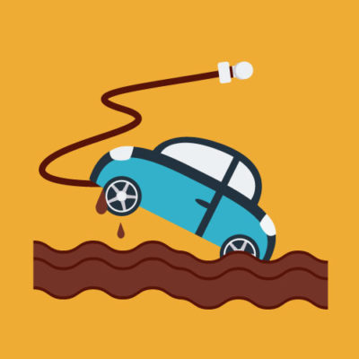 Illustration of car stuck in mud and hitch broke loose