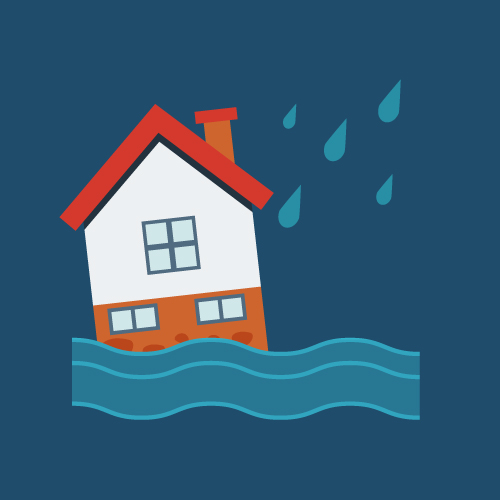 Illustration of house floating away in flood