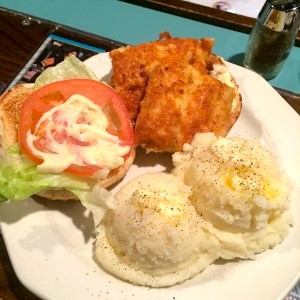 Fish Burger and mashed potatoes from Le Gabriel