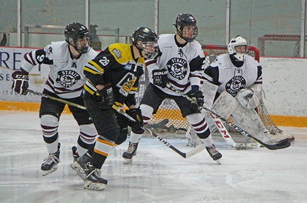 Sam Legere of the Antigonish AA Munro Junior Bulldogs cruises through the slot in the Strait Pirates' zone.